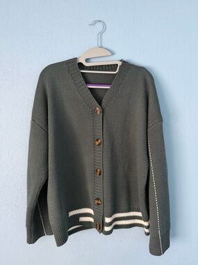 YesStyle Contrast Trim Oversized Knit Cardigan - Grey